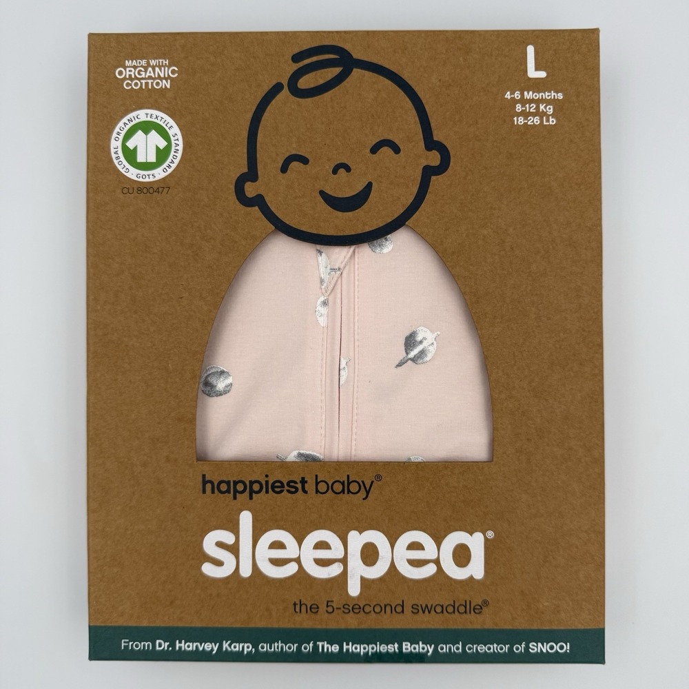 Happiest Baby Sleepea Swaddle Sleep Sack Large 4-6M Pink Organic Cotton NIB